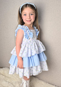 BUTTON UP BABY - BLUE FABRIC RUFFLED DRESS