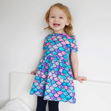 Load image into Gallery viewer, GIRLS SHORT SLEEVE COTTON DRESS - MERMAID PRINT
