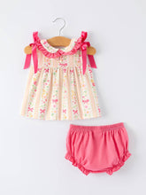 Load image into Gallery viewer, RYLEE FAITH - SPRING FLORAL BOW RUFFLE BLOOMER SET