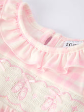 Load image into Gallery viewer, PINK PLAID RUFFLE BALLET SHOE EMBROIDERY LONG SLEEVE ROMPER