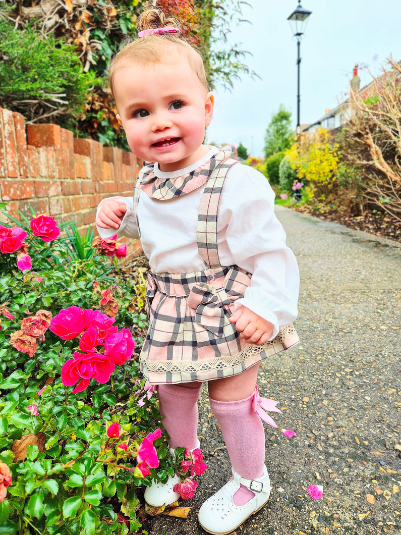 LITTLE NOSH - JAM PANT SET WITH BRACES - DUSKY PINK TARTAN