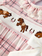 Load image into Gallery viewer, WESTERN HORSE EMBROIDERED SMOCKED PLAID BABY GIRL ROMPER