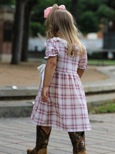 Load image into Gallery viewer, WESTERN HORSE EMBROIDERED SMOCKED PLAID GIRLS DRESS