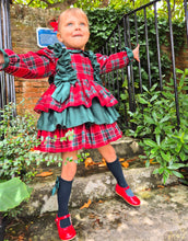 Load image into Gallery viewer, BUTTON UP BABY - RED AND GREEN TARTAN PUFFBALL DRESS (PRE-ORDER)
