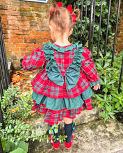 Load image into Gallery viewer, BUTTON UP BABY - RED AND GREEN TARTAN PUFFBALL DRESS (PRE-ORDER)
