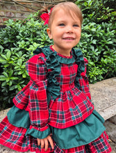 Load image into Gallery viewer, BUTTON UP BABY - RED AND GREEN TARTAN PUFFBALL DRESS (PRE-ORDER)