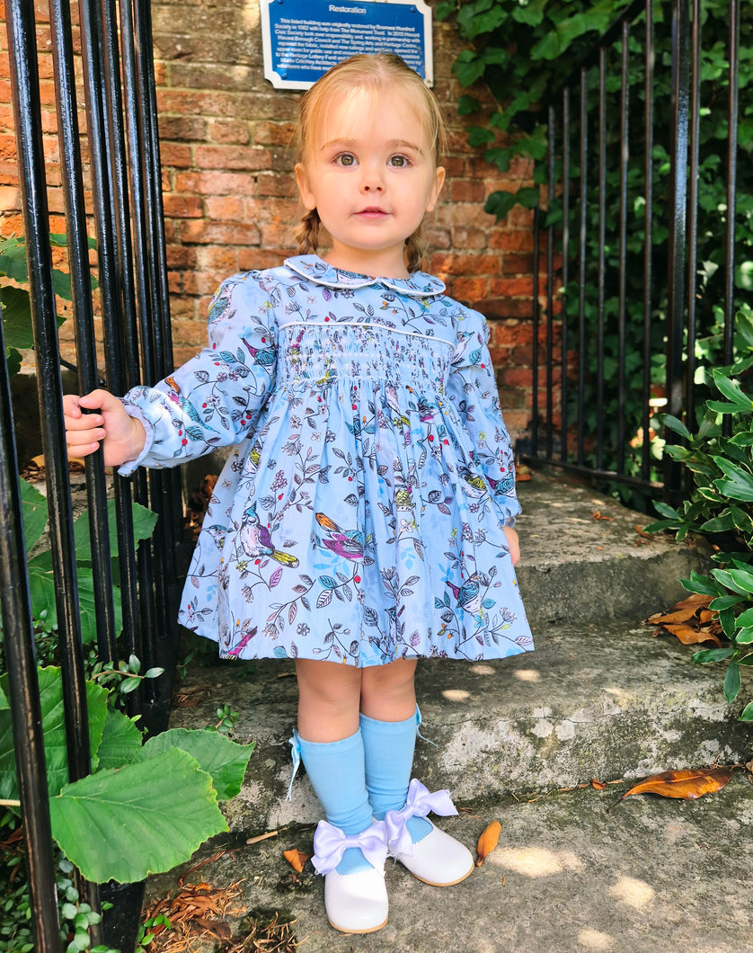 BUTTON UP BABY - BLUE BIRDS SMOCKED DRESS