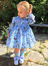 Load image into Gallery viewer, BUTTON UP BABY - BLUE BIRDS SMOCKED DRESS (PRE-ORDER)