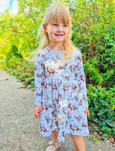 BUTTON UP BABY- DEER PRINT JERSEY DRESS