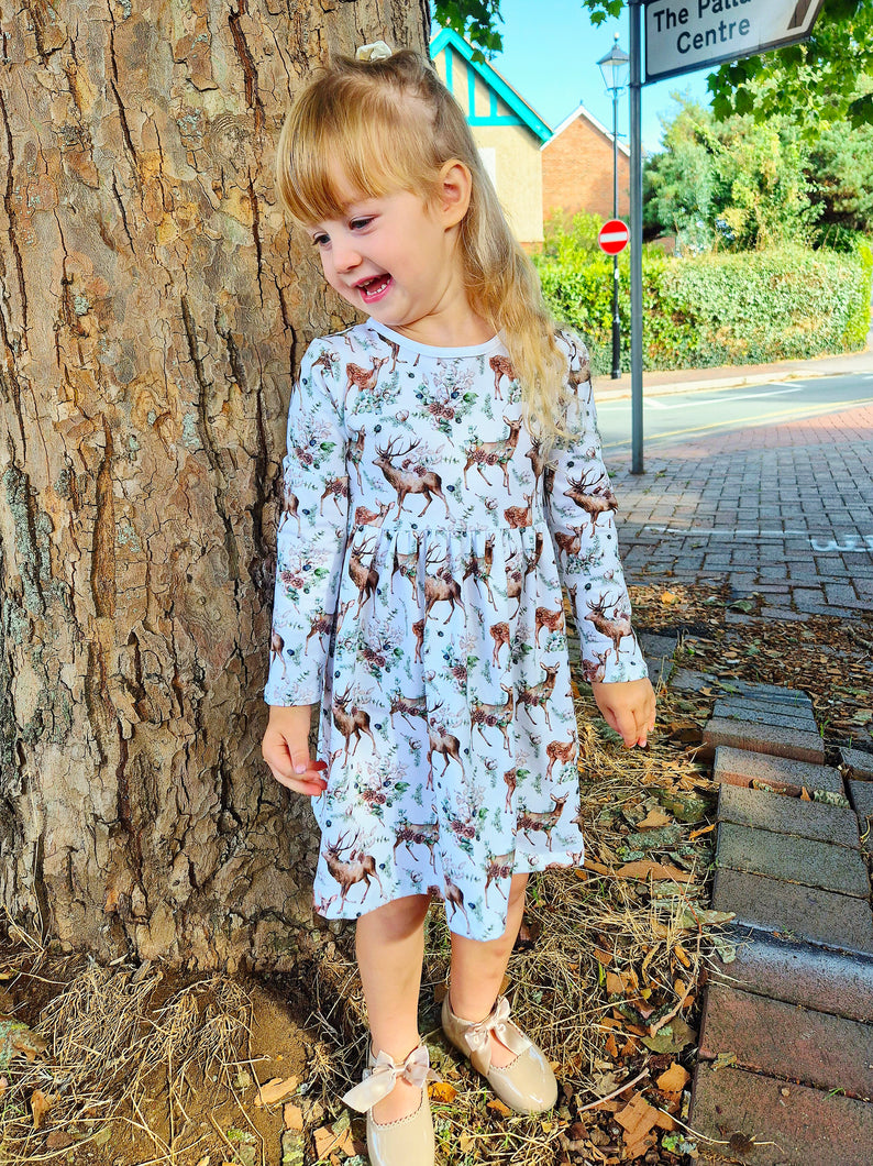 BUTTON UP BABY- DEER PRINT JERSEY DRESS