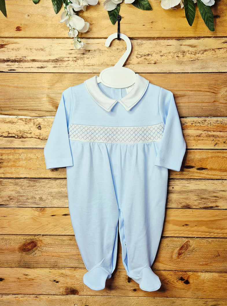 LITTLE NOSH - BOYS BABY BLUE BABYGROW