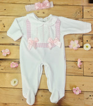 Load image into Gallery viewer, 2 BOWS VELOUR SLEEPSUIT - WHITE