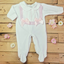 Load image into Gallery viewer, 2 BOWS VELOUR SLEEPSUIT - WHITE