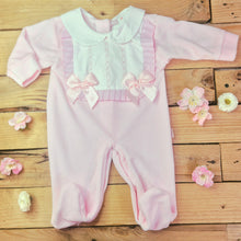 Load image into Gallery viewer, 2 BOWS VELOUR SLEEPSUIT - BABY PINK