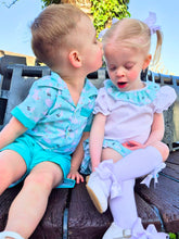 Load image into Gallery viewer, BUTTON UP BABY - SHIRT AND SHORTS 2 PIECE SET - MINT SWANS