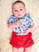 Load image into Gallery viewer, BUTTON UP BABY - SHIRT AND SHORTS 2 PIECE SET - SAILING BOATS