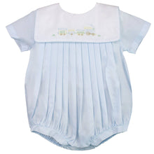 Load image into Gallery viewer, PETIT AMI - ROMPER WITH TRAIN EMBROIDERY IN BLUE