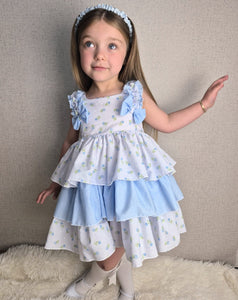 BUTTON UP BABY - BLUE FABRIC RUFFLED DRESS