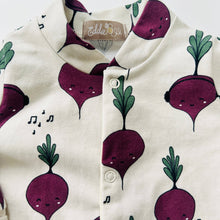 Load image into Gallery viewer, EDDIE &amp; BEE - ORGANIC CREAM BEETROOT PRINT SLEEPSUIT