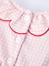 Load image into Gallery viewer, RYLEE FAITH - PLAID SMOCKED STRAWBERRY APPLIQUE ROMPER