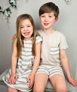 RAPIFE - BROWN AND WHITE STRIPE SHORTS AND T-SHIRT