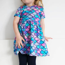 Load image into Gallery viewer, GIRLS SHORT SLEEVE COTTON DRESS - MERMAID PRINT