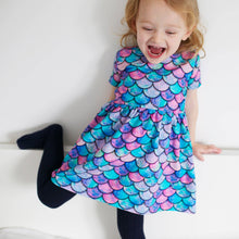 Load image into Gallery viewer, GIRLS SHORT SLEEVE COTTON DRESS - MERMAID PRINT