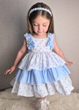 Load image into Gallery viewer, BUTTON UP BABY - BLUE FABRIC RUFFLED DRESS