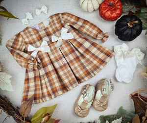 BUTTON UP BABY - BEIGE CHECKED DRESS