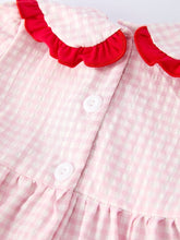 Load image into Gallery viewer, RYLEE FAITH - PLAID SMOCKED STRAWBERRY APPLIQUE DRESS