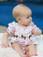 Load image into Gallery viewer, WESTERN HORSE EMBROIDERED SMOCKED PLAID BABY GIRL ROMPER