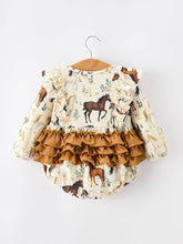Load image into Gallery viewer, WESTERN HORSE GIRLS ROMPER BOW RUFFLE LONG SLEEVE