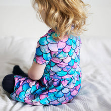 Load image into Gallery viewer, GIRLS SHORT SLEEVE COTTON DRESS - MERMAID PRINT
