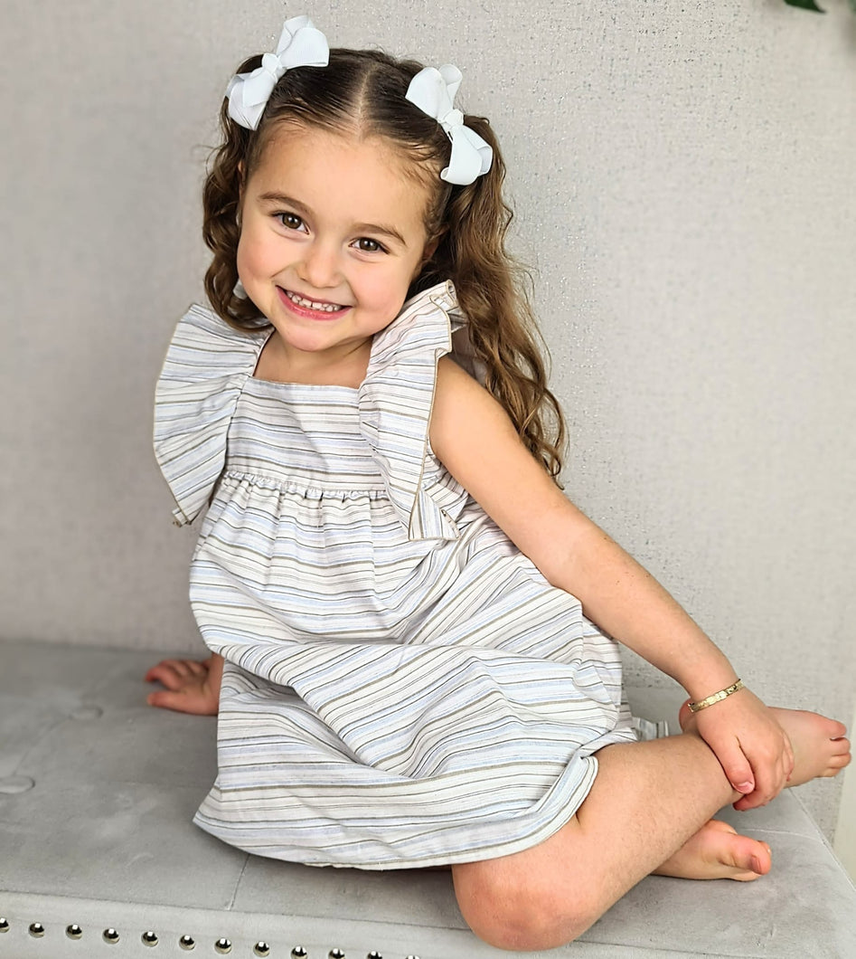 RAPIFE - WHITE AND BEIGE STRIPED SUMMER DRESS