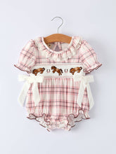 Load image into Gallery viewer, WESTERN HORSE EMBROIDERED SMOCKED PLAID BABY GIRL ROMPER