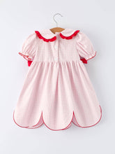 Load image into Gallery viewer, RYLEE FAITH - PLAID SMOCKED STRAWBERRY APPLIQUE DRESS