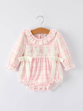Load image into Gallery viewer, PINK PLAID RUFFLE BALLET SHOE EMBROIDERY LONG SLEEVE ROMPER