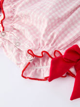 Load image into Gallery viewer, RYLEE FAITH - PLAID SMOCKED STRAWBERRY APPLIQUE ROMPER