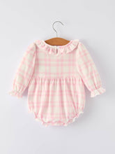 Load image into Gallery viewer, PINK PLAID RUFFLE BALLET SHOE EMBROIDERY LONG SLEEVE ROMPER
