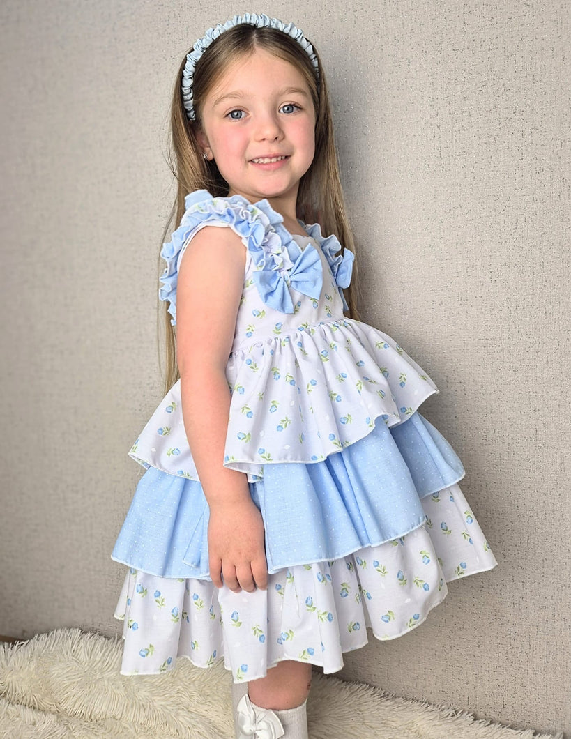 BUTTON UP BABY - BLUE FABRIC RUFFLED DRESS