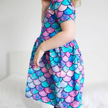 Load image into Gallery viewer, GIRLS SHORT SLEEVE COTTON DRESS - MERMAID PRINT