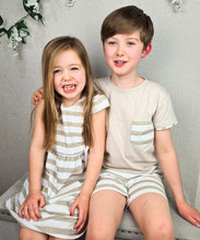 Load image into Gallery viewer, RAPIFE - BROWN AND WHITE STRIPE SHORTS AND T-SHIRT