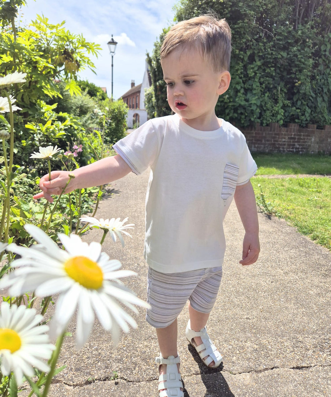 RAPIFE - BEIGE AND BLUE STRIPED SHORTS AND T-SHIRT