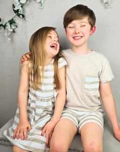RAPIFE - BROWN AND WHITE STRIPE SHORTS AND T-SHIRT