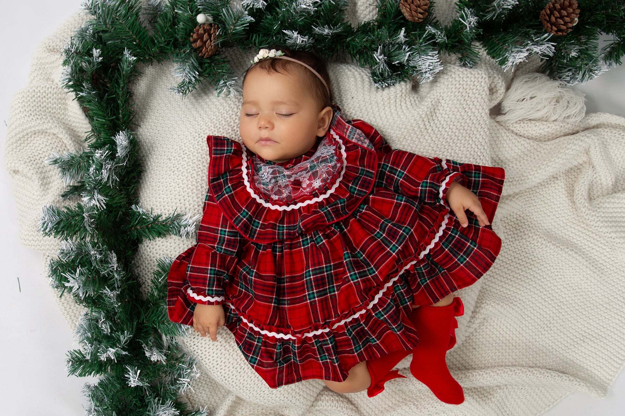 plaid infant christmas dress Red & White Baby Girl Bishop smocked diamond design on the bodice adds elegance and sophistication Embroidered Baby Girl Tartan Christmas