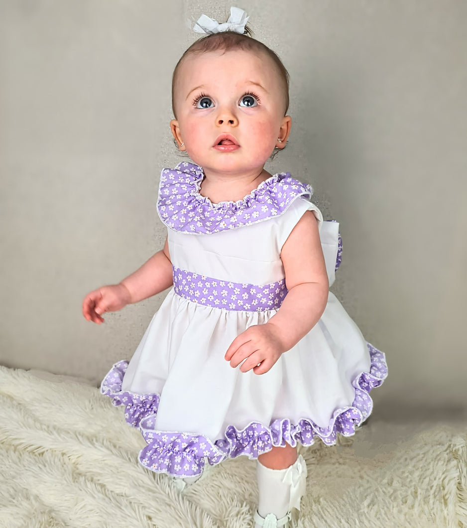 BUTTON UP BABY - WHITE/PURPLE SUMMER DRESS