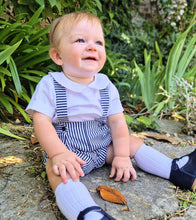 Load image into Gallery viewer, BUTTON UP BABY - NAVY AND WHITE STRIPED BRACES SET