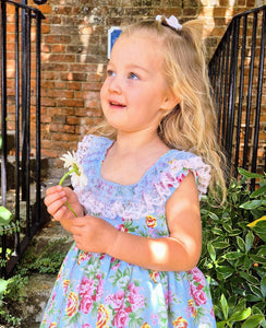 BUTTON UP BABY - BABY BLUE/PINK FLORAL DRESS