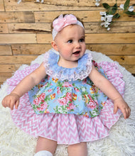 Load image into Gallery viewer, BUTTON UP BABY - BABY BLUE/PINK FLORAL DRESS