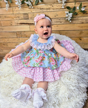 Load image into Gallery viewer, BUTTON UP BABY - BABY BLUE/PINK FLORAL DRESS